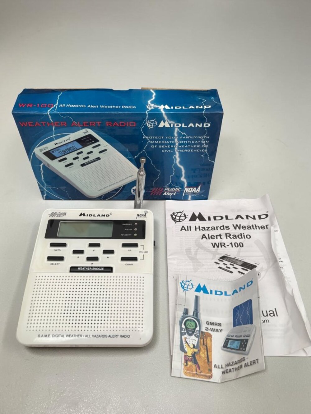 Midland WR-100 NOAA All Hazards Weather Alert Radio With Box & Manual